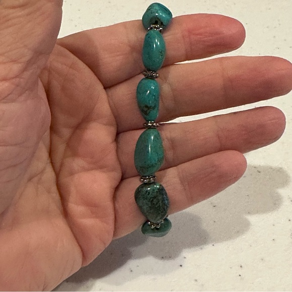 Genuine Turquoise & Sterling Silver 925 Stretch Bracelet- Artisan made - Picture 5 of 12